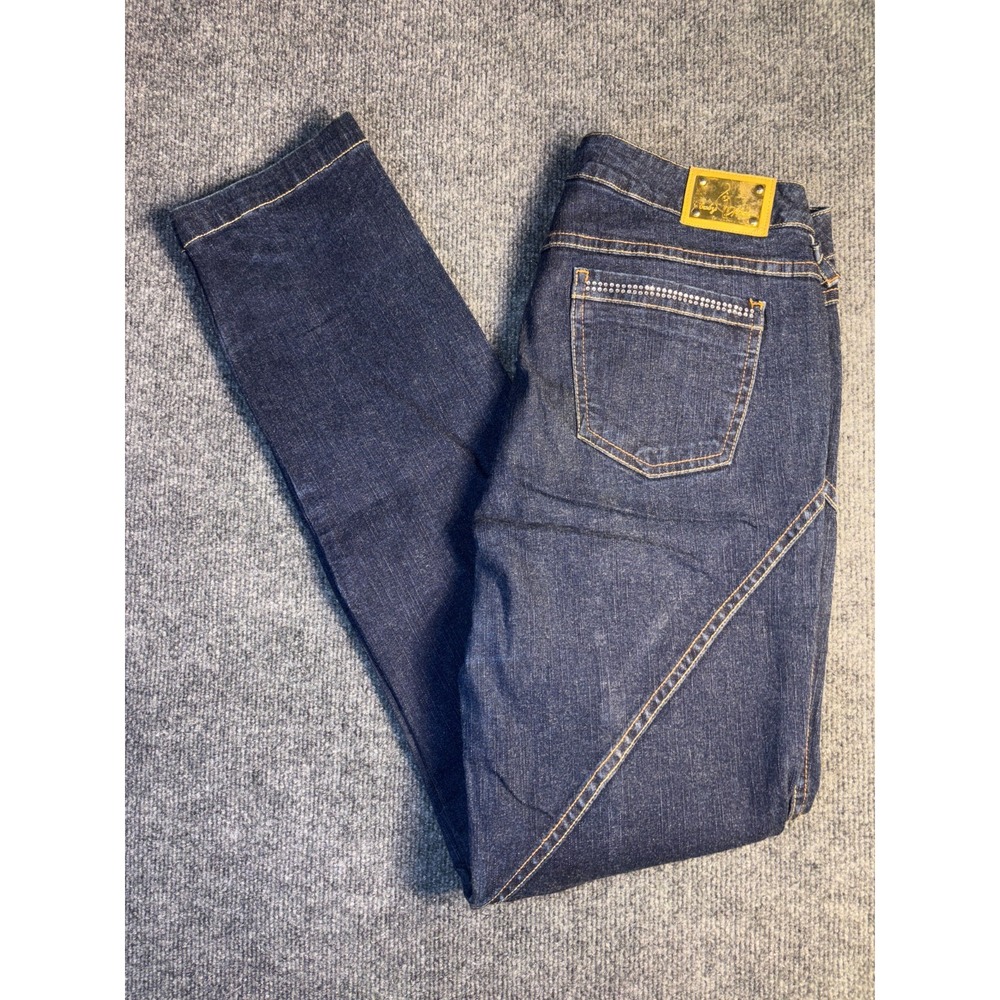 Baby Phat Jeans Womens 13 Blue Denim Stretch Rhinestone Embellished Straight Fit
